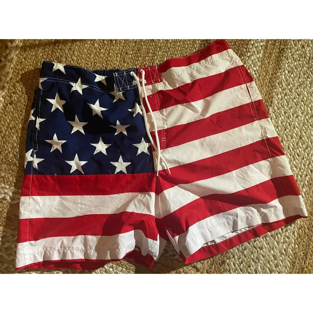 Faded Glory Mens XL 40-42 Red White Blue Swim Mesh Lined Swim Trunks